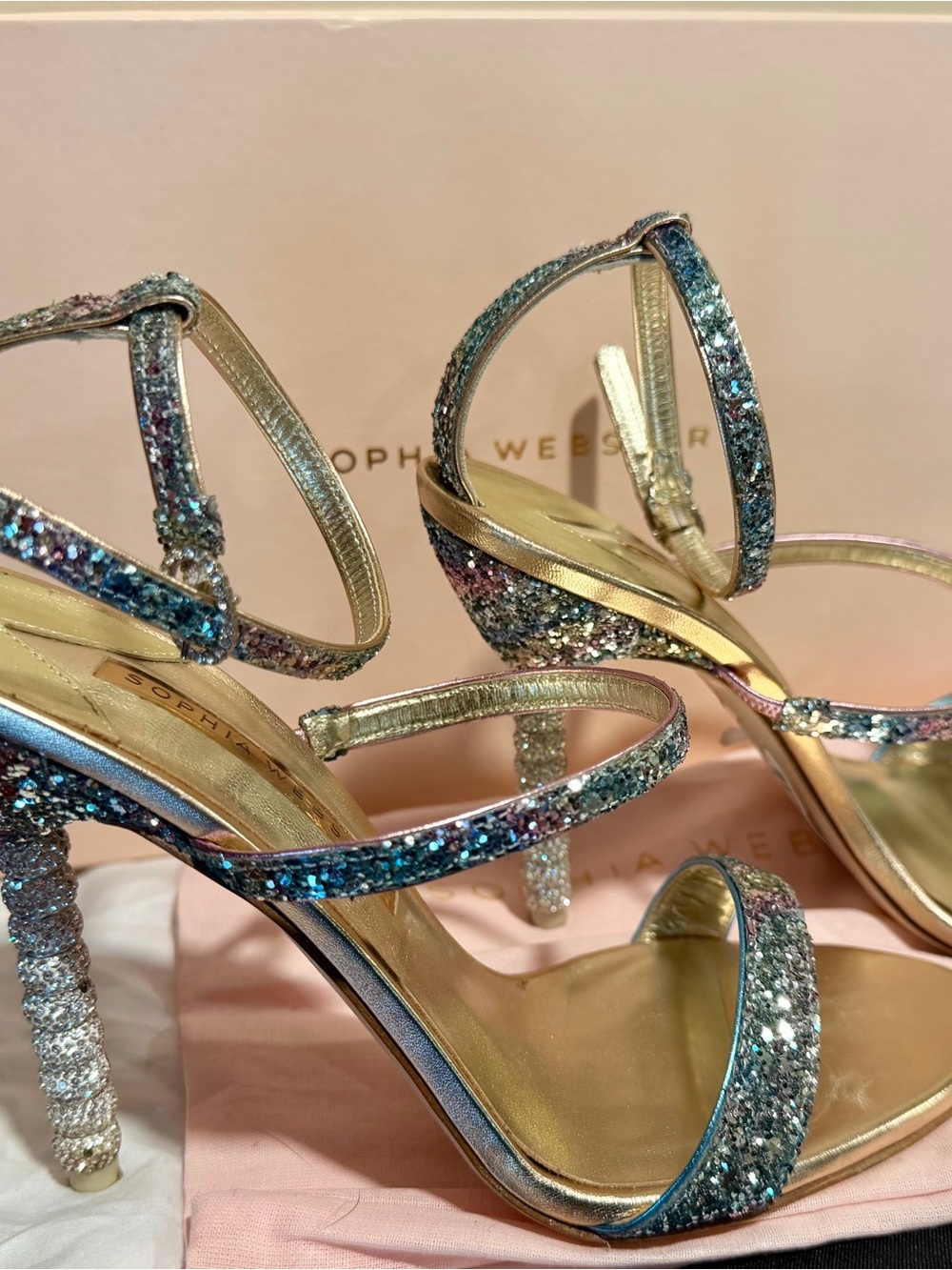 Sophia Webster Multi-Blue Glitter Strappy Stiletto Sandals